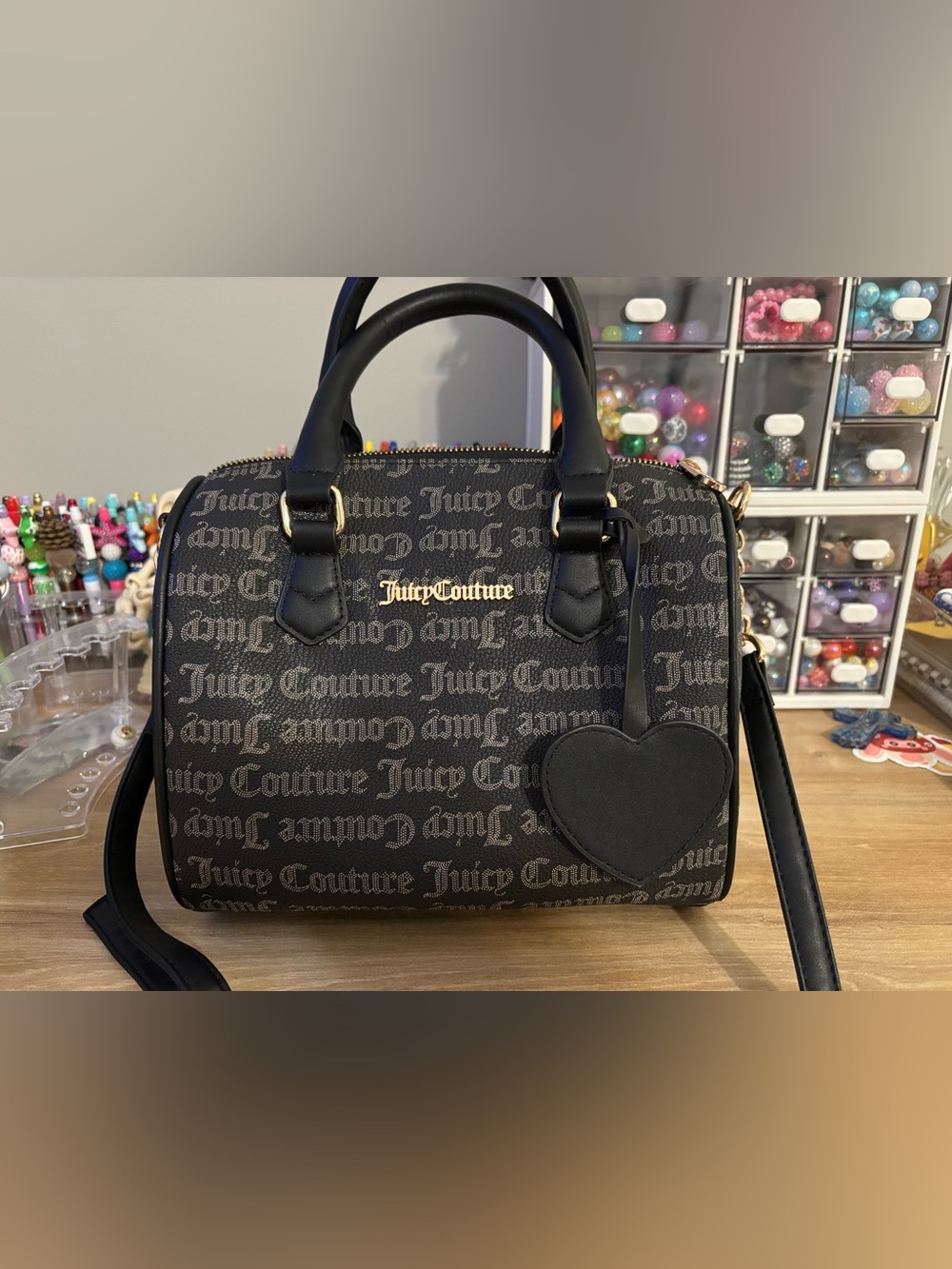 Juicy Couture Black Logo Satchel with Heart Tag